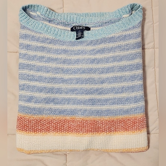 Chaps Striped Knit Short Sleeve Sweater - Picture 2 of 4